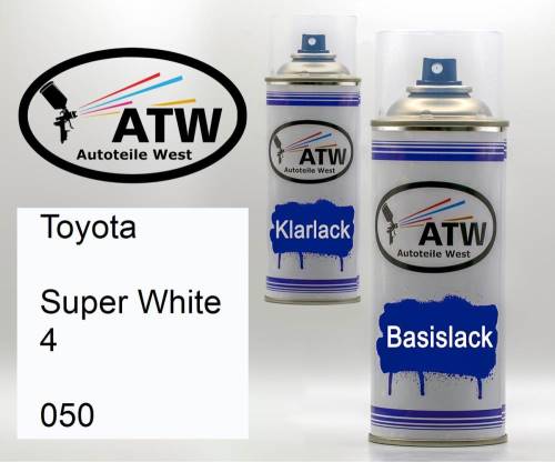 Toyota, Super White 4, 050: 400ml Sprühdose + 400ml Klarlack - Set, von ATW Autoteile West.
